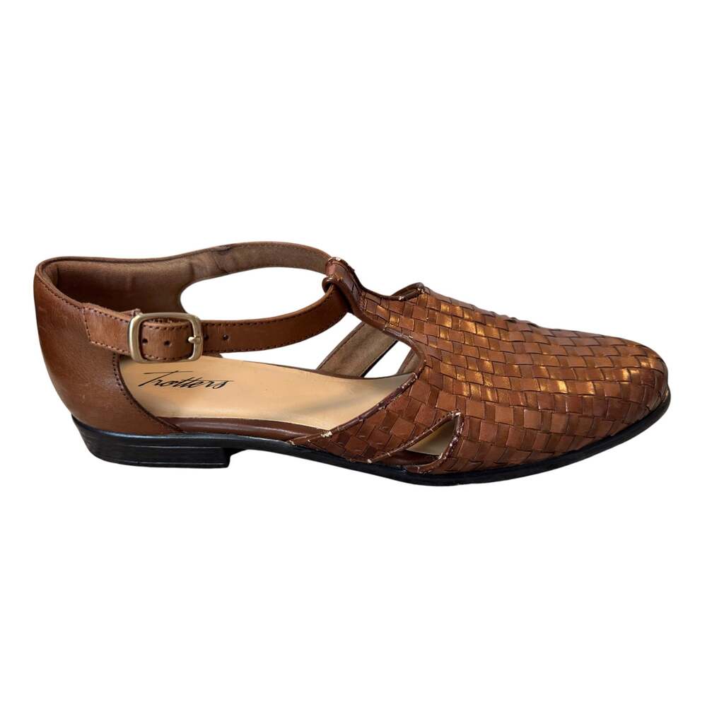 Trotters Women’s Brown Woven Leather Fisherman Mary Jane Flats Shoes Size 9.5